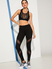 Women's Mesh Stitching Yoga Leggings High Waist Workout Fitness Leggings