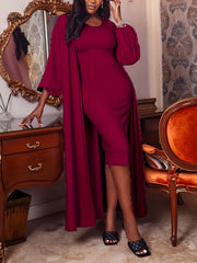 Women's Plus Size Solid Dress & Cardigan Set