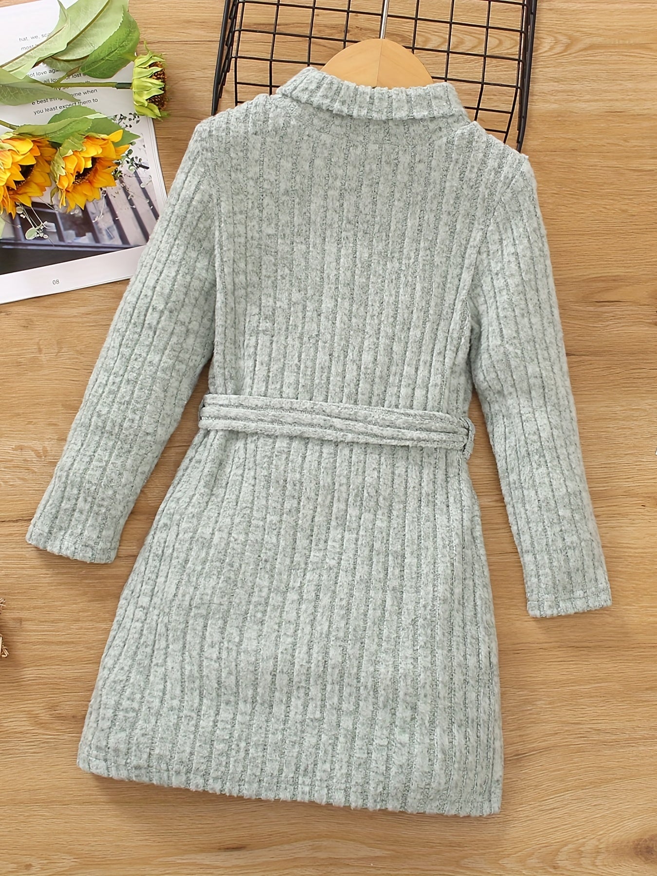 Toddler Girl Knitted Turtleneck Belted Sweater Dress
