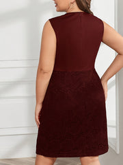 Contrast Lace Ruched V Neck Tank Knee Length Dress