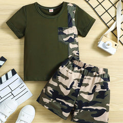 Boys Camo Outfit Short Sleeves Round Neck T shirt & Shorts Casual Summer Kids