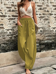 Elastic Waist Wide Leg Pants With Pockets Women's Clothing