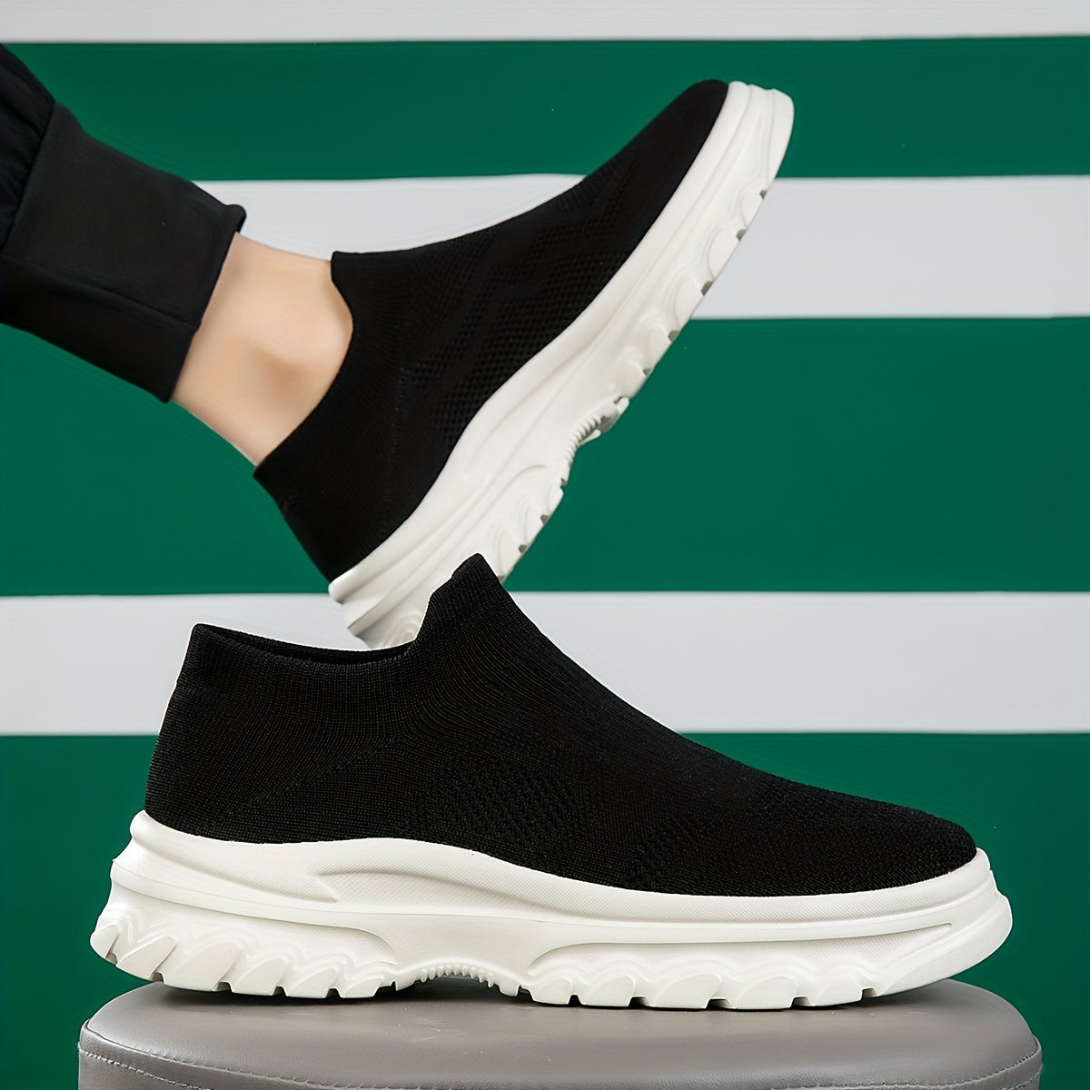 Men's Casual Slip On Woven Sneakers Breathable Non Slip Sneakers