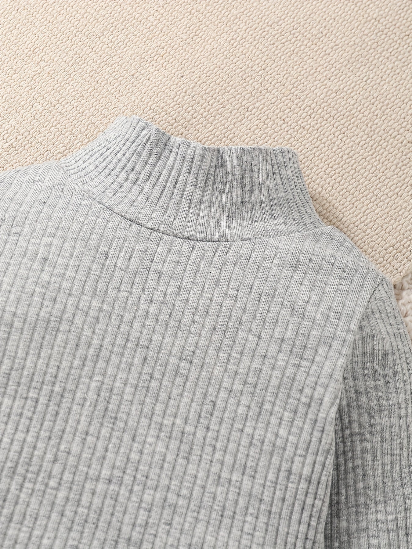 Baby's Turtleneck Ribbed All-match Long-sleeved T-shirt 3pcs Set