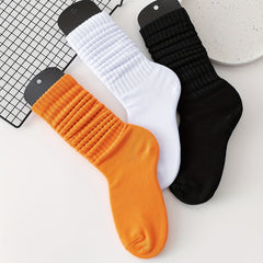3 Pairs Solid Cozy Mid Tube Socks Women's Stockings