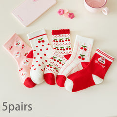 Cute Cherry Rabbit Pattern Girls Socks For Autumn Winter