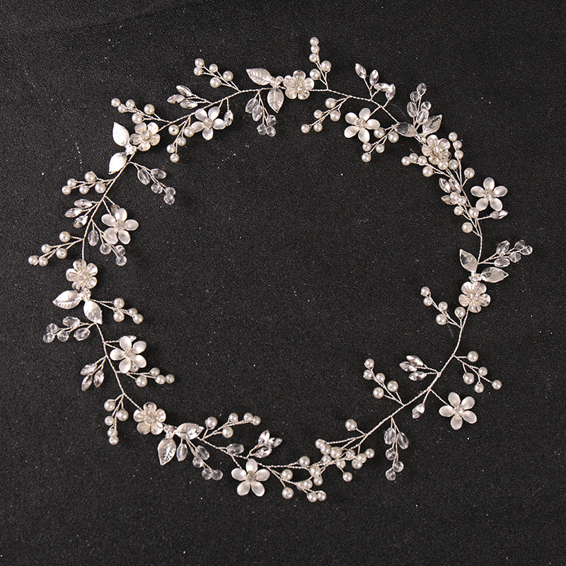 Long Flower Bridal Headbands Golden Silver Faux Pearl Crystal Hair Vines