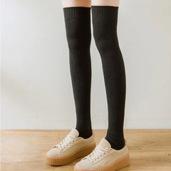 Women's Thickened Thigh High Socks Solid Warm Over The Knee Stockings