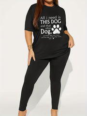 Paw & Slogan Print Tee & Leggings 2 Piece Set