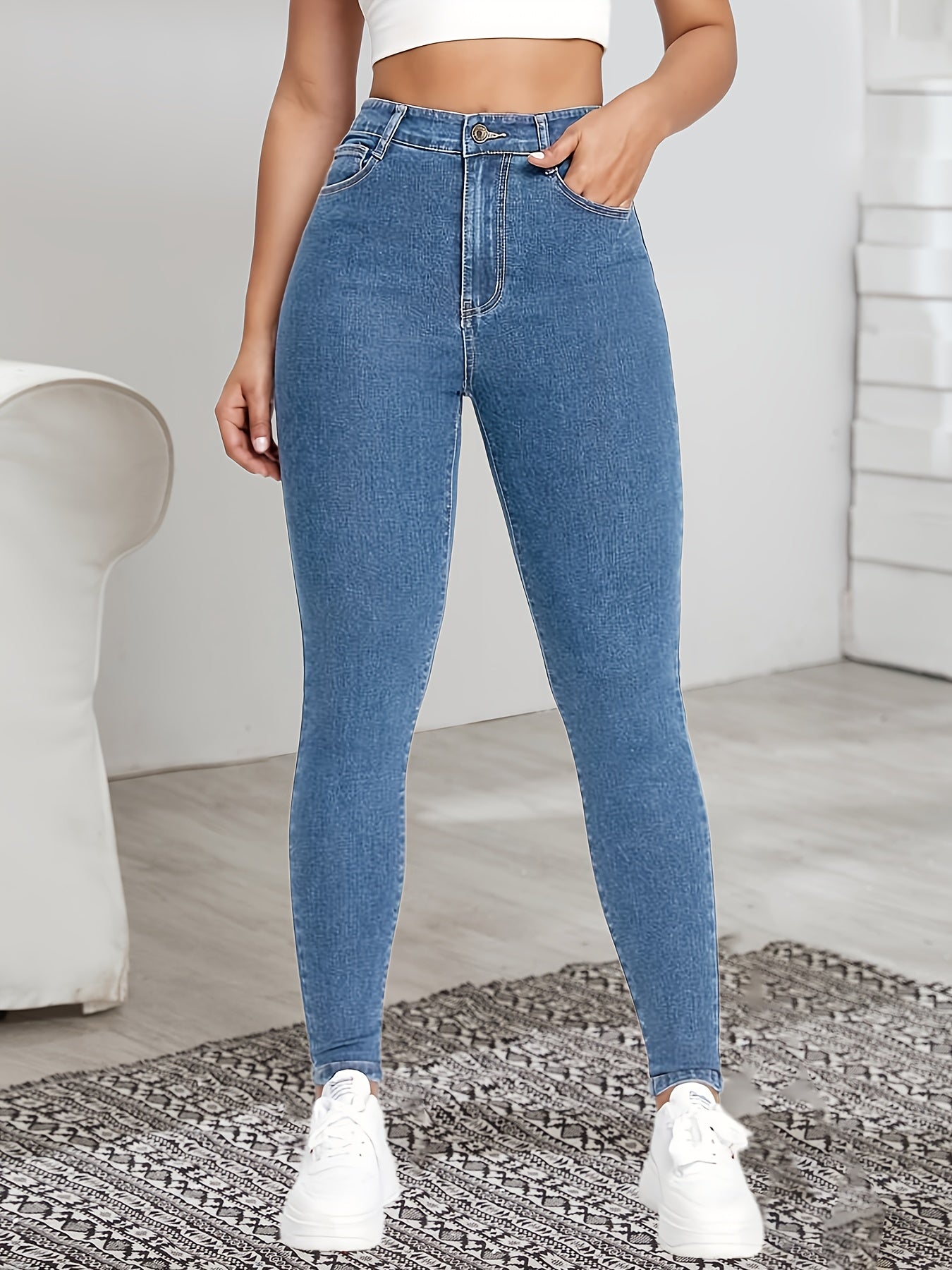 High Waist Pencil Jeans Fitting Ankle Length Denim Pants