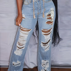 Ripped Raw Trim High Rise Wide Leg Jeans