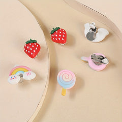 3 Pairs Rainbow & Strawberry Clip On Earrings Teen Party Accessories