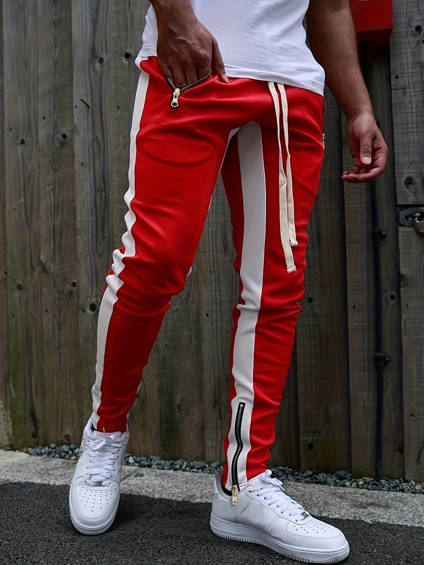 Chain Decoration Zipper Pocket Joggers Men's Casual Loose Fit Pants
