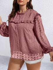 Floral Embroidery Mesh Layered Lantern Sleeve Top