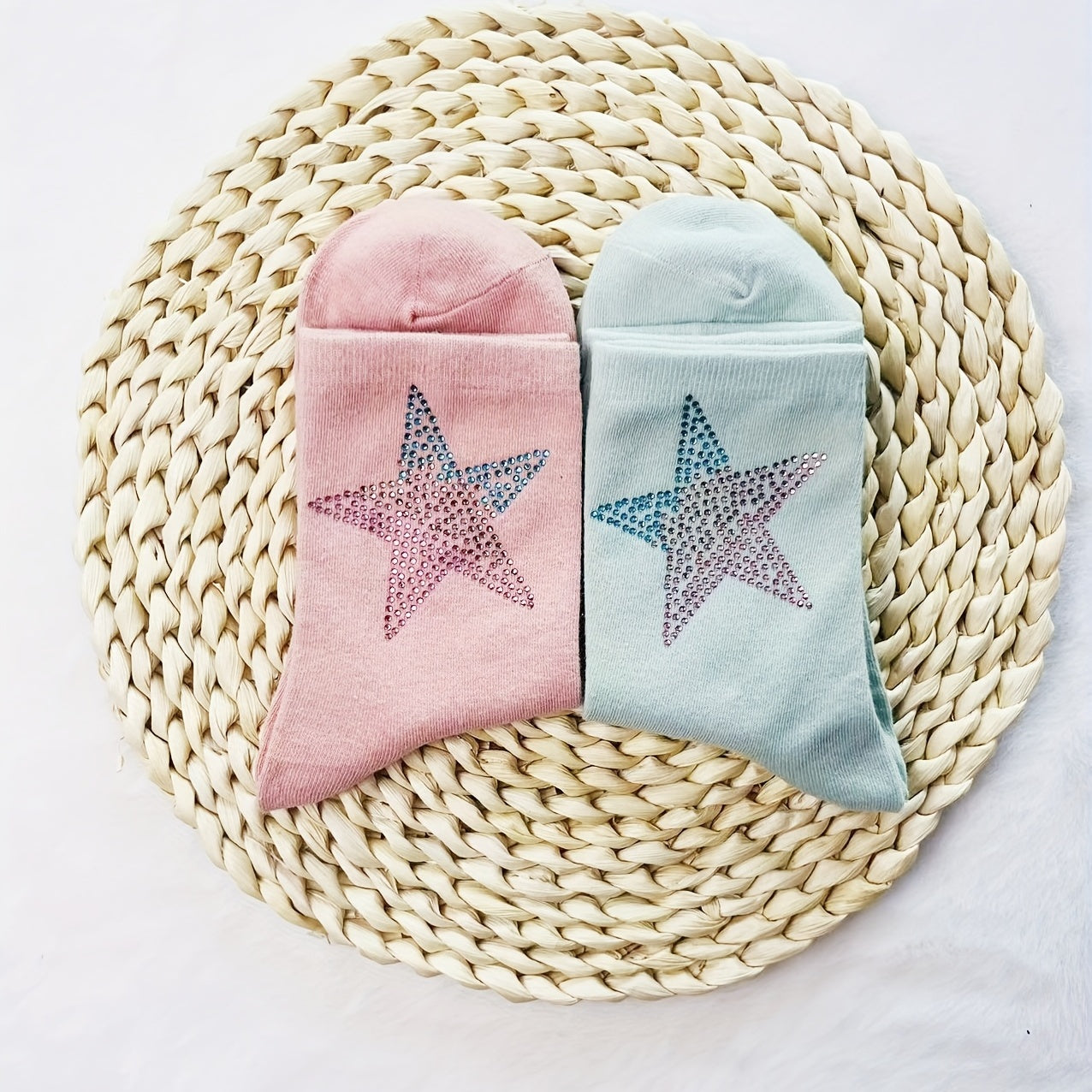 5 Pairs Star Rhinestone Socks Breathable Mid Tube Stockings