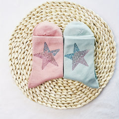 Star Rhinestone Decor Mid Tube Socks