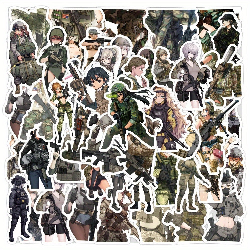 50Pcs Anime Military Girl Camouflage Stickers for Laptop Motorcycle Mug