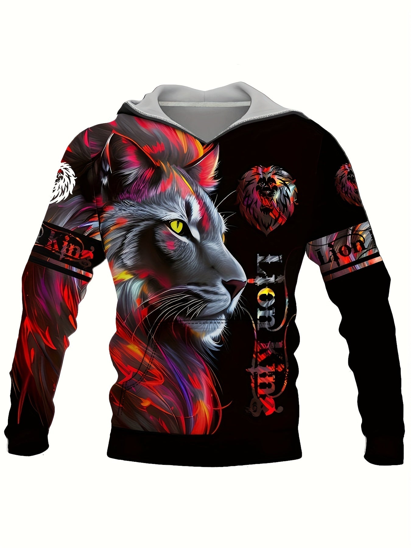 Lion 3D Print Men's Hoodie Kangaroo Pocket Graphic Pullover for Autumn Winter