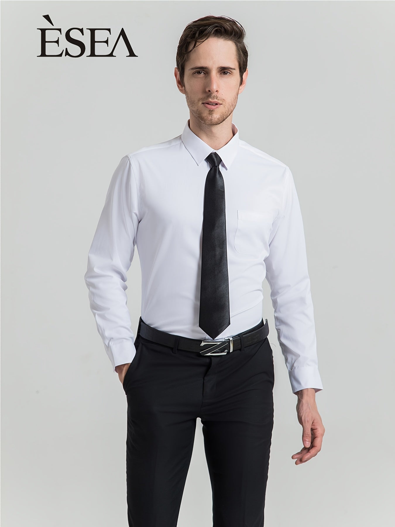 ESEA Men's Regular Long Sleeve Shirt Formal Dress With Pocket