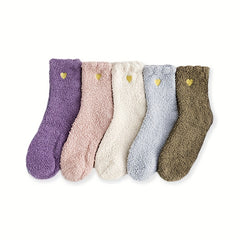 8 Pairs Heart Embroidery Socks Cozy & Warm Fuzzy Women's Stockings