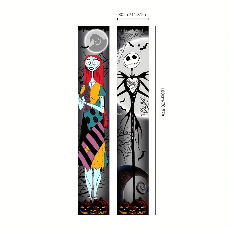 Halloween Skeleton Couple Home Porch Banner Outdoor Door Hanging