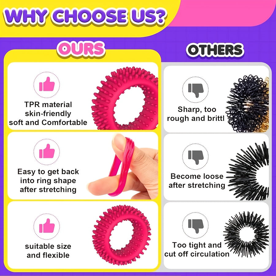 Colorful Spiky Sensory Finger Fidget Rings for Restless Hands - Set of 24