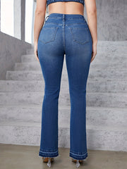 Plus Washed Button Fly High Rise Flared Leg Jeans