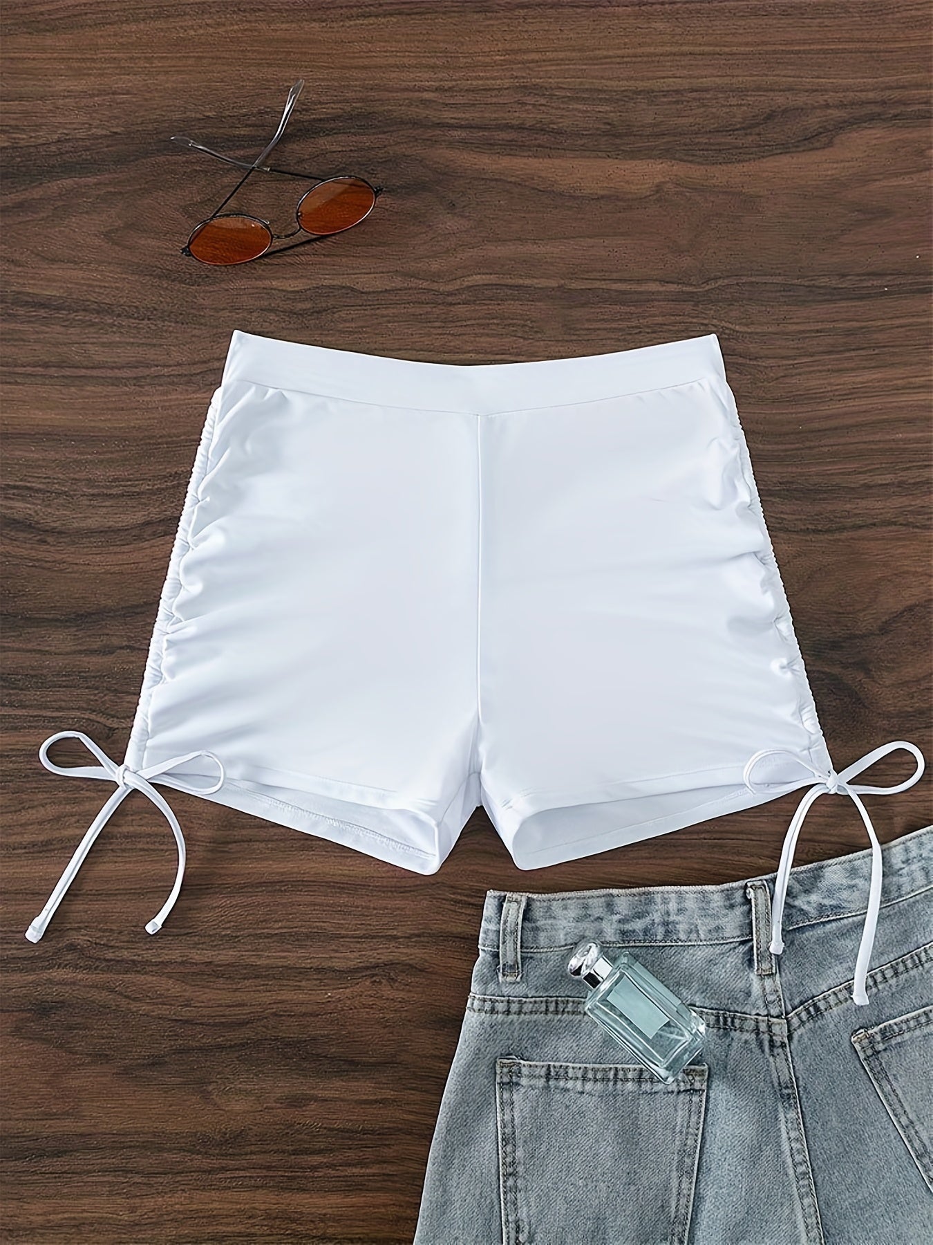 High Waist Solid Swimsuit Boxer Shorts