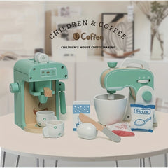 Wooden Kids Kitchen Play Accessories Toy Set Coffee Maker Blender Pretend Play