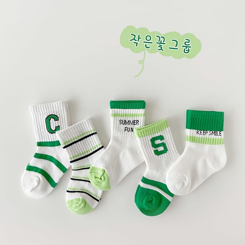 5 Pairs Letter Printed Sport Mesh Socks for Girls
