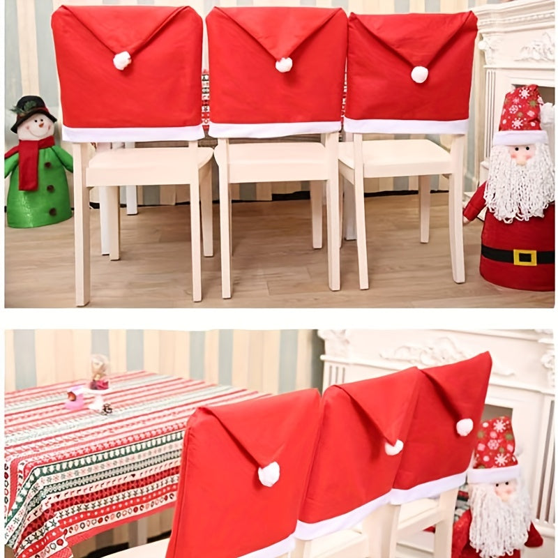 Christmas Dining Chair Slipcover Santa Claus Hat Chair Back Cover