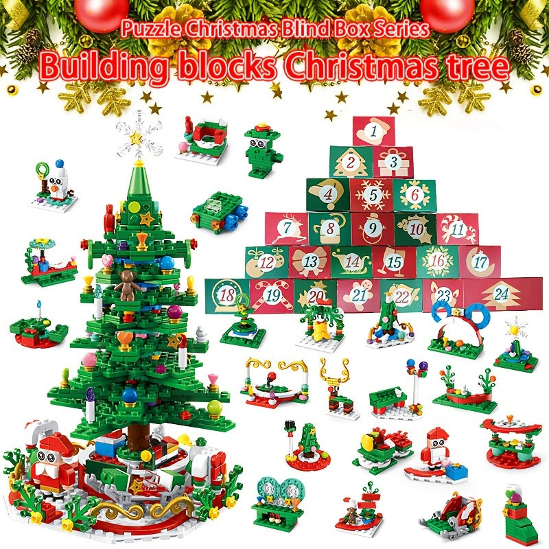 24 IN 1 Advent Calendar Christmas Tree Building Toys With Rotating Base