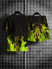 Men's Flame Graphic T-shirt & Shorts Set for Outdoor