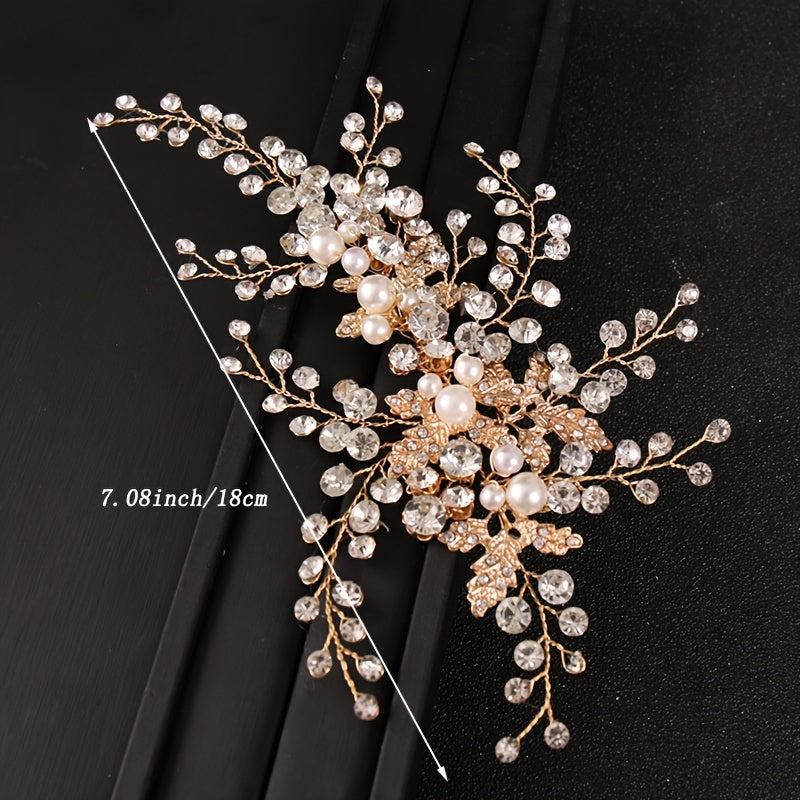 Alloy Leaf Crystal Faux Pearl Head Piece Bridal Wedding Hair Accessories