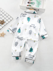 Girl's Satin Christmas Tree Pajama Set Button Front Top & Pants