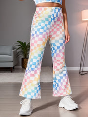 Girls' Colorful Plaid Bell Bottom Pants For Casual Street