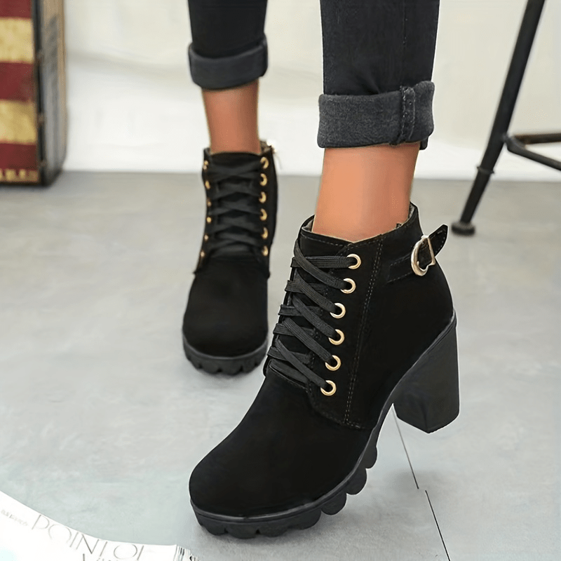 Women's Lace-Up Block Heel Ankle Boots