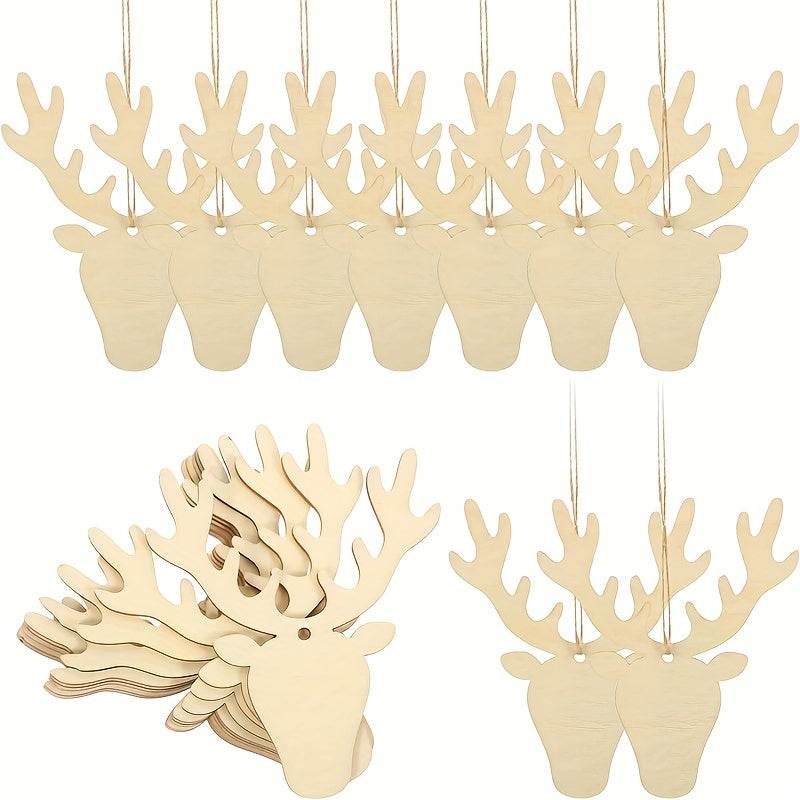 10pcs Wooden Christmas Ornaments Natural Wood Slices Hanging Ornaments