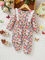 Autumn Flower Graphic Baby Long Creeper Bodysuit