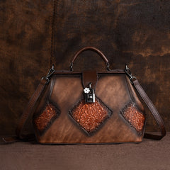 Vintage Floral Leather Handbag w/ Buckle Closure & Clutch