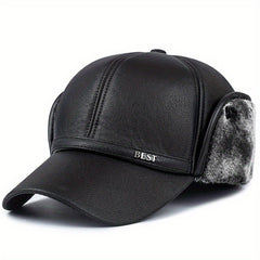 Men's Winter Velvet PU Leather Baseball Cap Outdoor Warm Hat