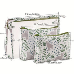 3pcs Flamingo Cactus Clear Makeup Bag Set Travel Toiletry Water resistant