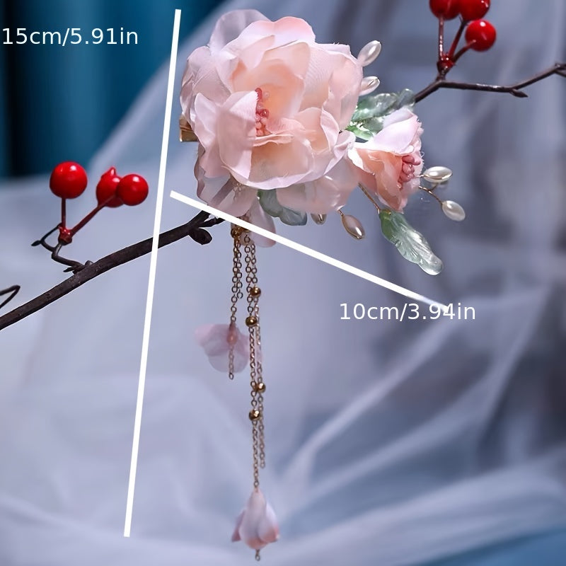 Silk Flower Headband Hair Clip Tassel Pair Clip Ladies Hair Accessories