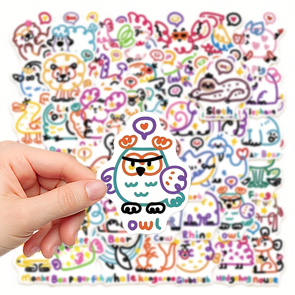 50pcs Cartoon Animal Series Waterproof DIY Sticker Pack