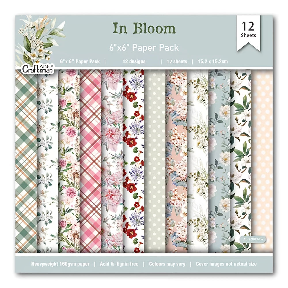 12pcs Flower Retro Pattern DIY Scrapbook Background Paper