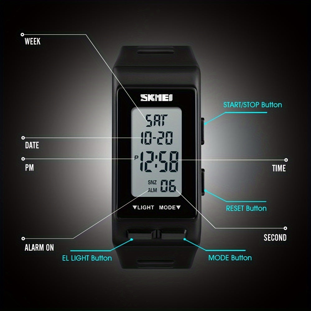 Square Electronic Watch With Silicone Band Waterproof Outdoor Sports Digital