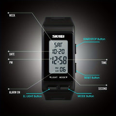 Square Electronic Watch With Silicone Band Waterproof Outdoor Sports Digital