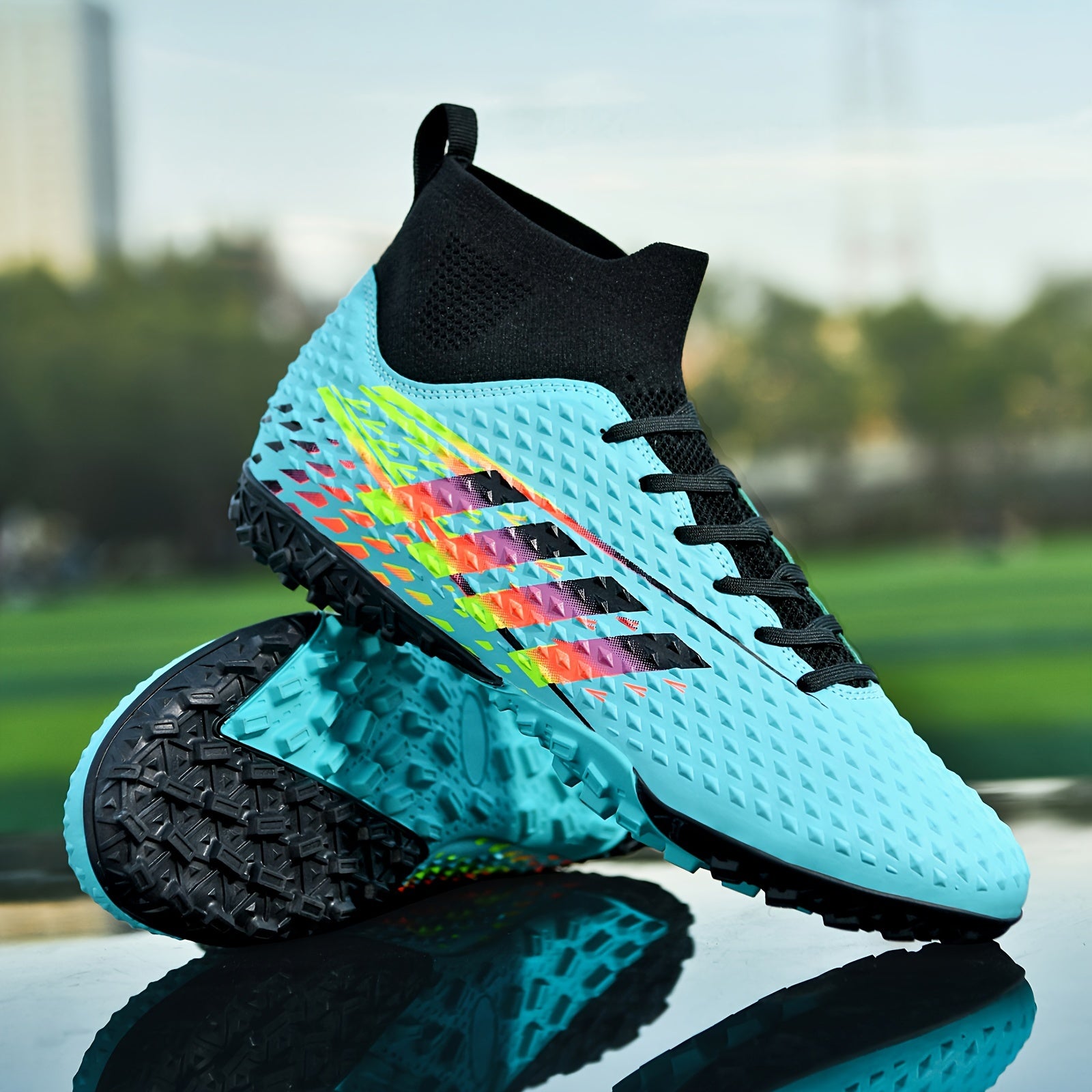 Boy's High Top Turf Football Boots Lace Up TF Soccer Cleats