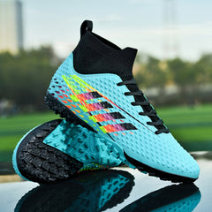 Boys High Top Turf Football Boots Anti-Skid Lace-Up TF Soccer Cleats