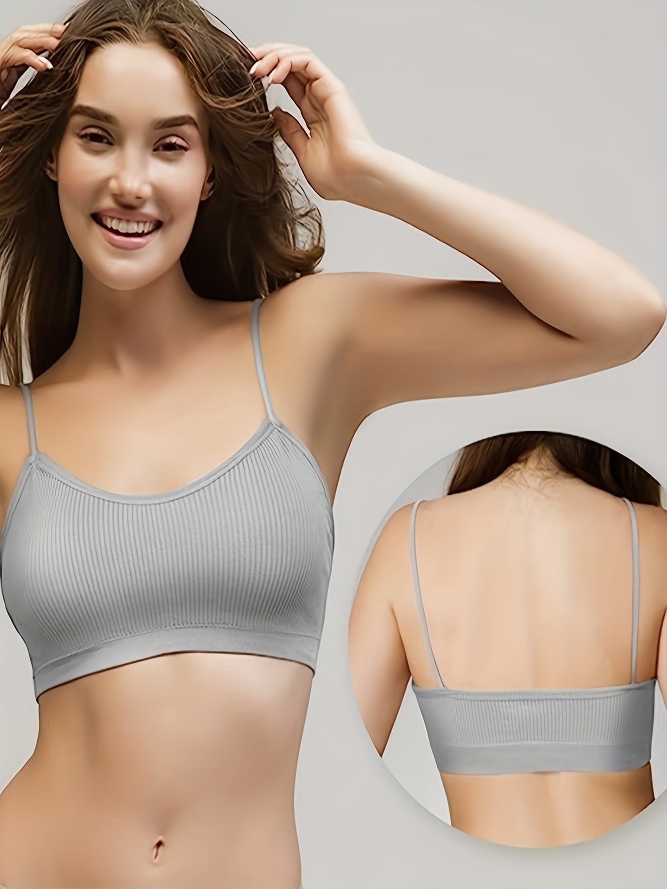 3pcs Ribbed Cami Tops & Backless Crop Top Women's Lingerie